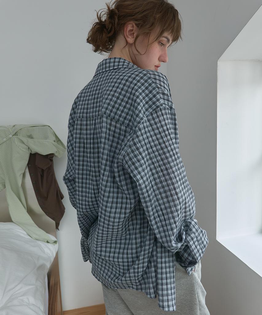 PISCESS Side Button Check Shirt_Blue