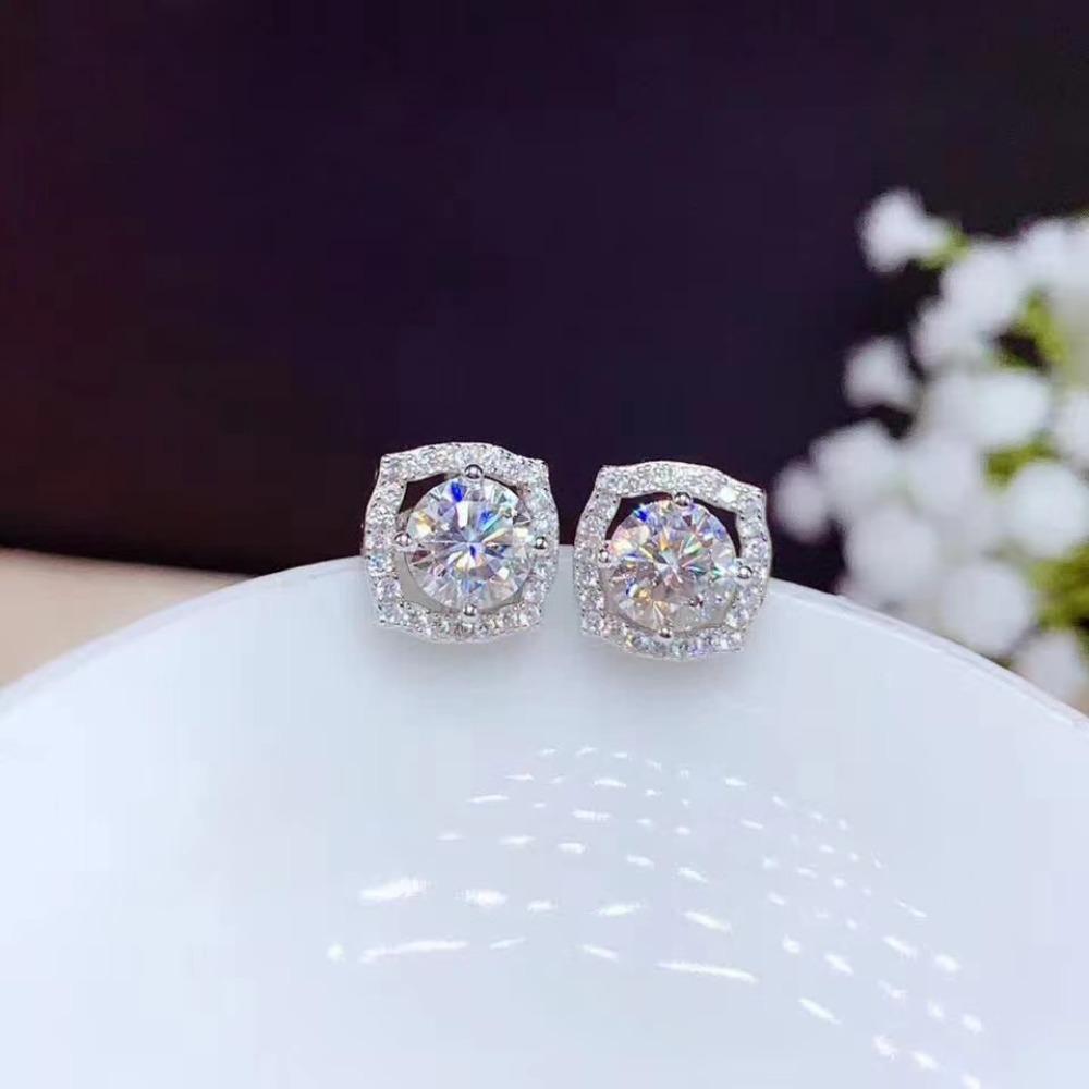 Platinum Plated Princess Cut Moissanite Earrings 50 Points 1 Carat Stud Earrings