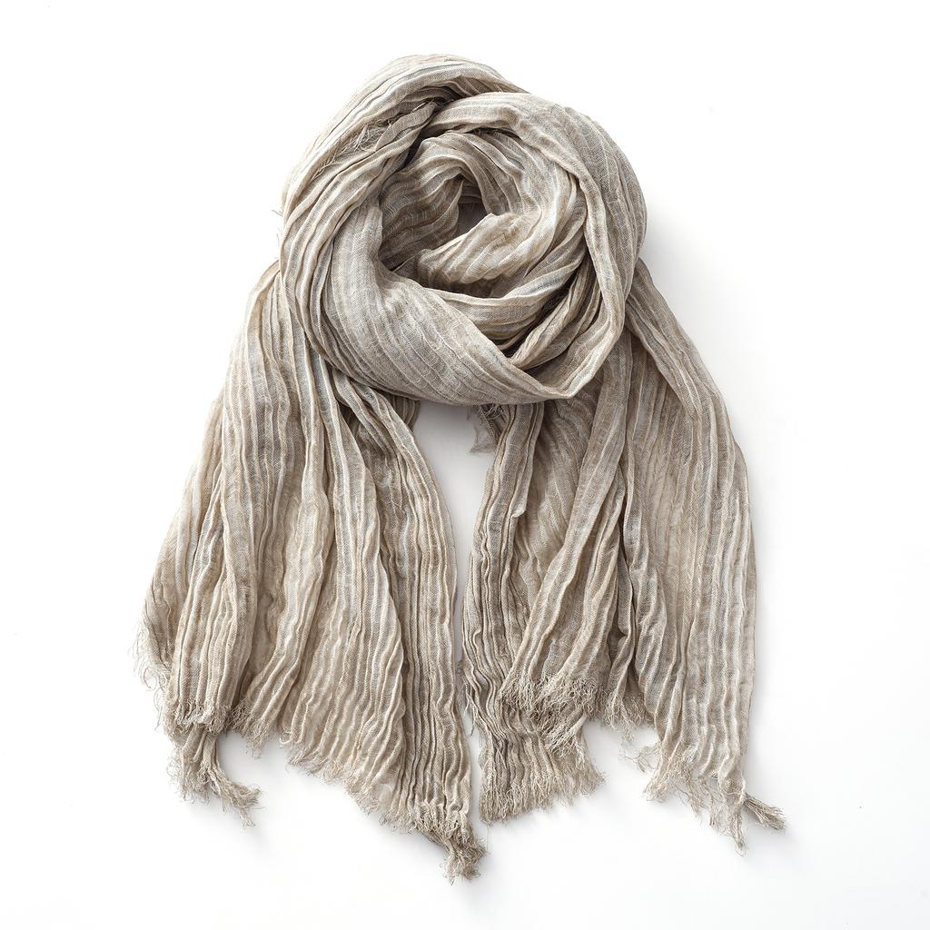 Fashion Crinkle Cotton Linen Scarf For Men Women Autumn Winter Warm Neckerchief Black Soft Shawls Wraps Male Accessories Scarves