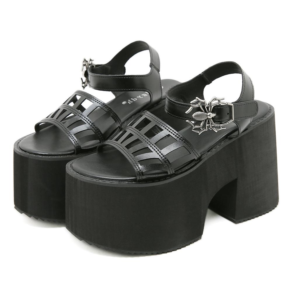 

Gdgydh Black Goth Platform Sandals for Women Punk Fashion Buckle Chunky Heels Ladies Sandals Comfortable Open Toe Ankle Strap 35 чёрный