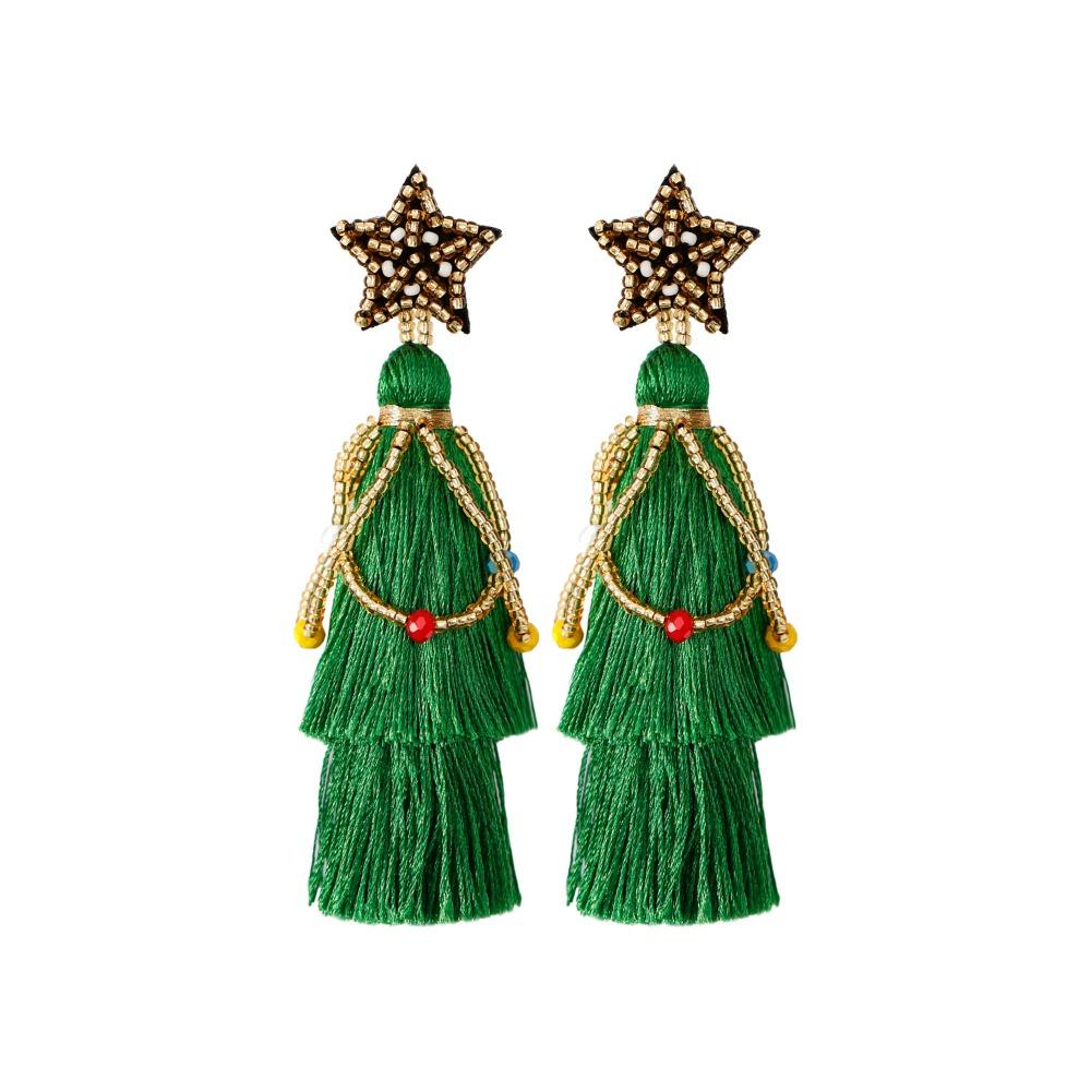 

New Santa Claus Christmas Tree Earrings Handmade bead Fashion Bling Tassel Earrings Shiny Jewelry Women