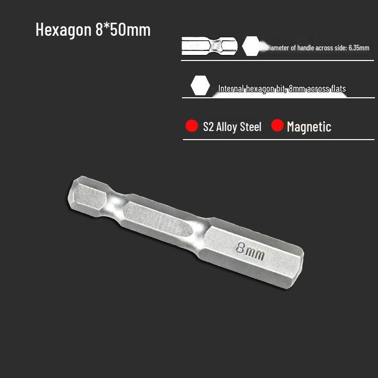 S2 Air Impact Hex Socket Bit Set, Pneumatic & Electric Screwdriver, 1/4 Strong Magnetic