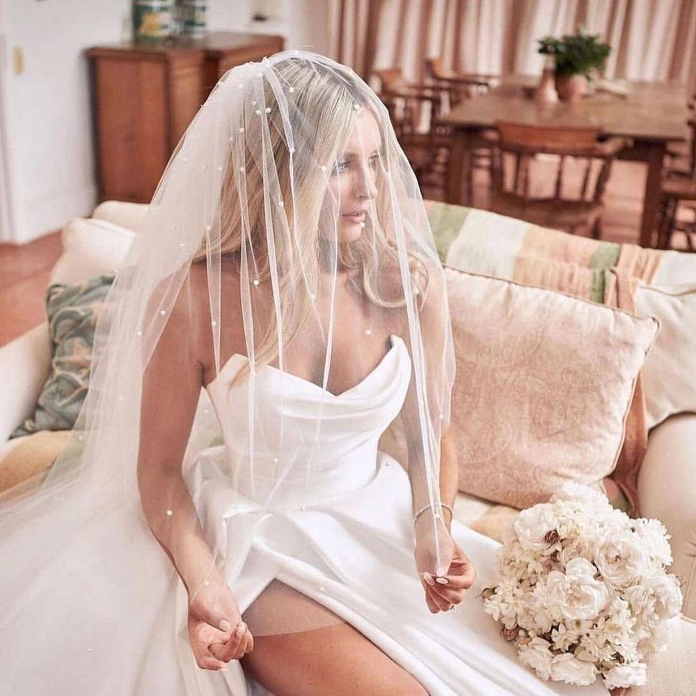 Beads Cathedral Wedding Tulle Bride Wedding Veils Women Bridal Veils Wedding Accessories Pearl