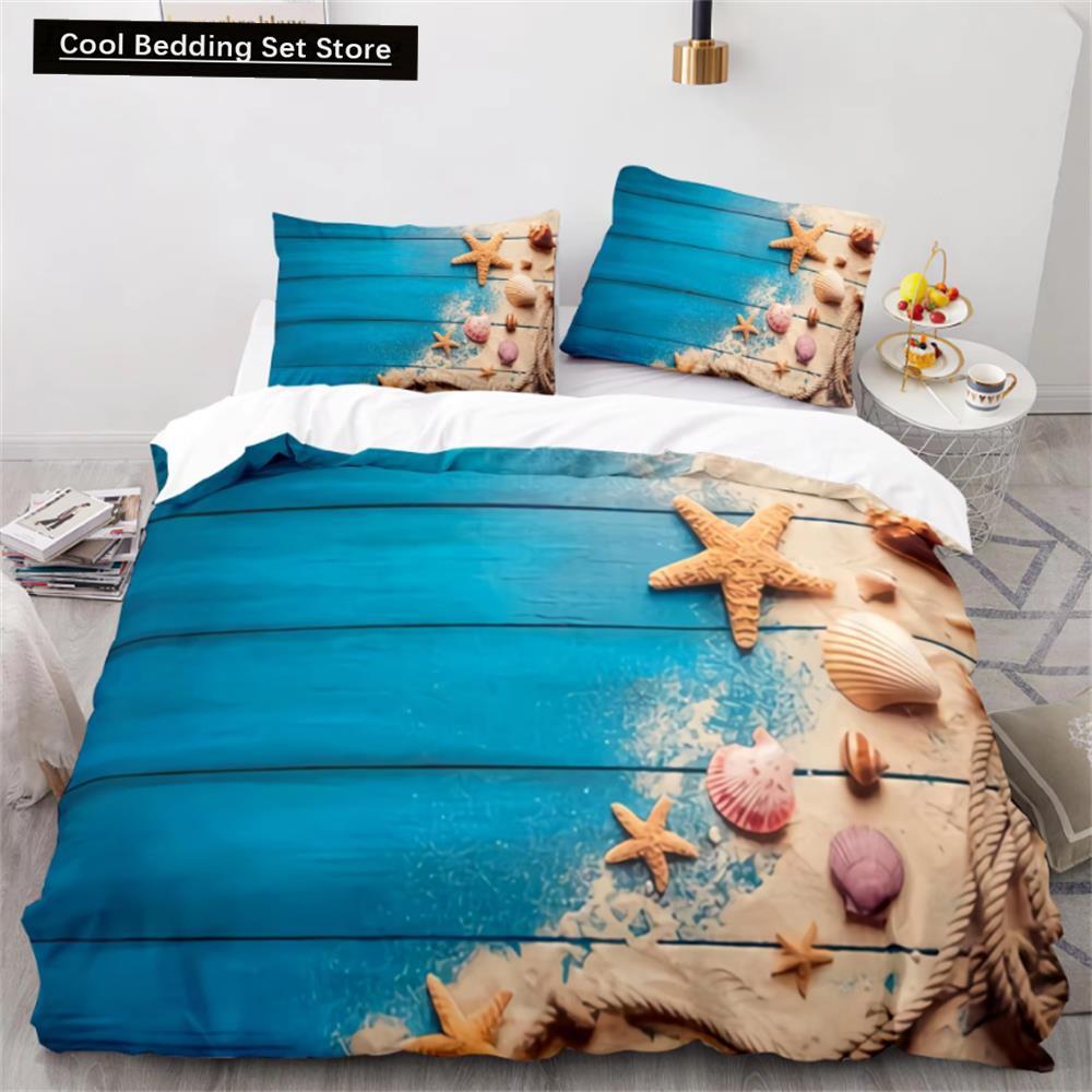 Wave Duvet Cover Set,Sea Ocean Nautical Bedding Set Sailboat Comforter Cover,Queen/King/Full/Twin Size Polyester Quilt Cover