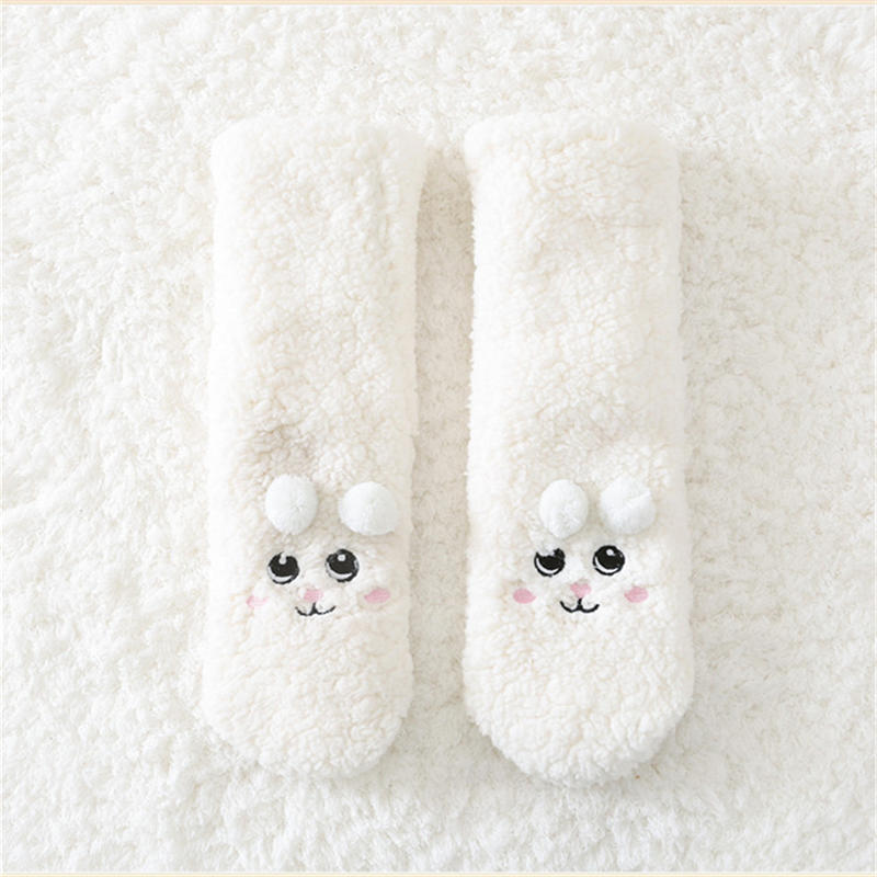 Dámské teplé jednobarevné podlahové ponožky Neklouzavé plyšové pletené korálové fleecové ponožky No Show Socks