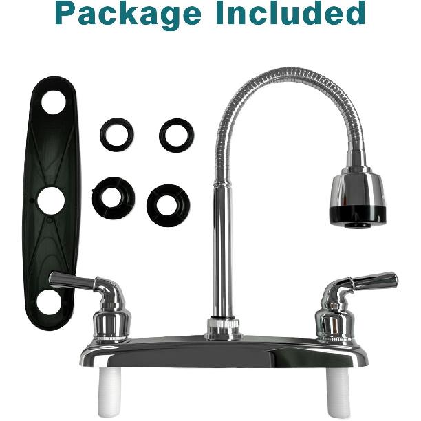 RV Kitchen Faucets,Flexible Spout RV Kitchen Sink Faucet Replacement with Two Handle-8" Main Body,High Arch-360 Swivel Replace for RV Home Campers