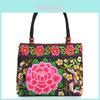 Yunnan Ethnic Embroidered Canvas Handbag With Wooden Bead Edging For Daily Use