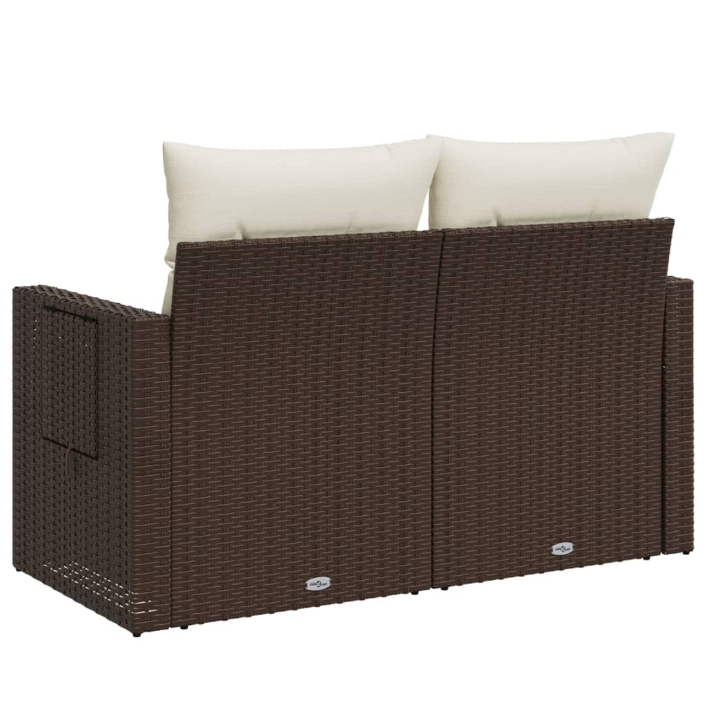 Garden Sofa with Cushions 2 Seater Brown Poly Rattan