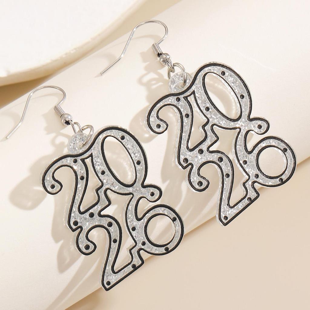 2026 New Year Geometric Glitter Minimalist Hollow Earrings