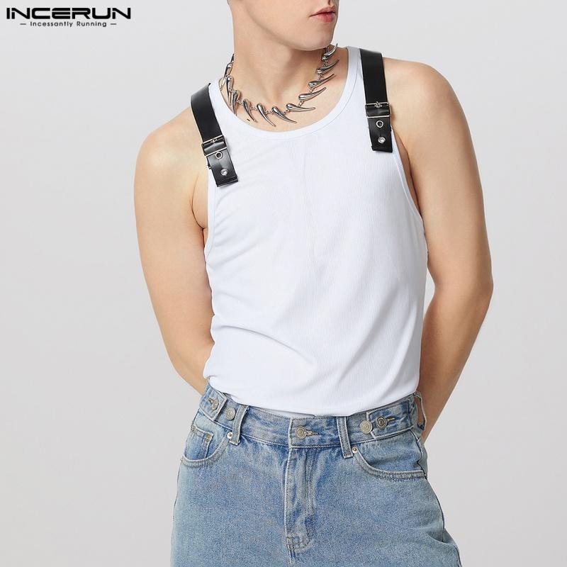 INCERUN Mens Sleeveless Strap Patchwork Solid Casual Fitted Tank Tops