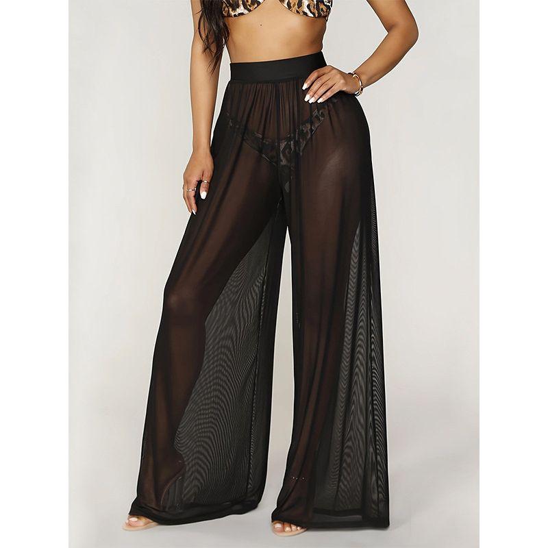 Sexy Solid Color Mesh Wide Leg Pants Sexy Pure Color Mesh Wide Leg Pants