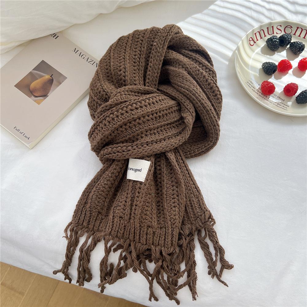 Fashion Thick Wool Knitted Scarves Plain Solid Tassel Shawls And Wraps Pashmina Stole Perfect For Autumn & Winter Style 166*30Cm