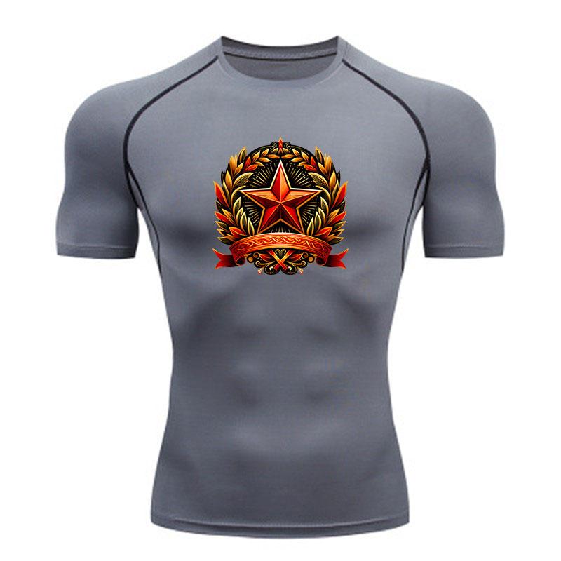 Men's Compression Fitness Sports T-Shirt, Retro Red Star Pri