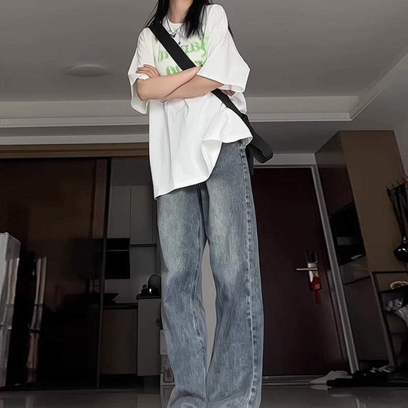 

Женские осенние джинсы с высокой талией и широкими штанинами в стиле ретро L синий