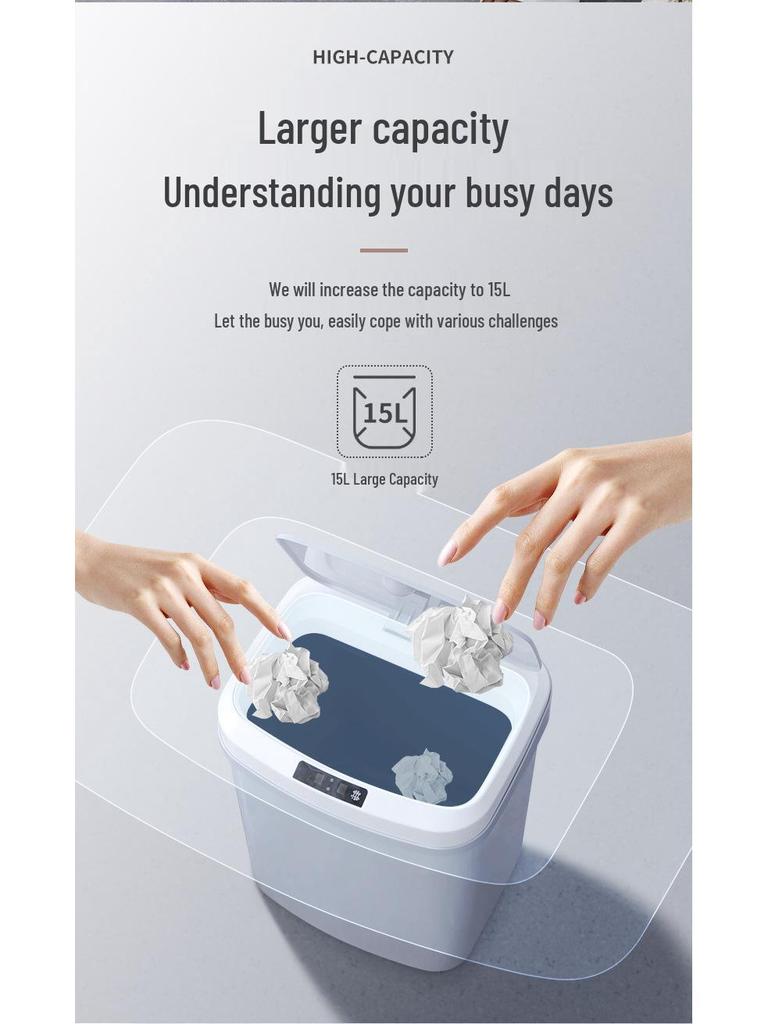 Silent Sensor Trash Can with Lid for Living Room, Bedroom, Bathroom, Kitchen