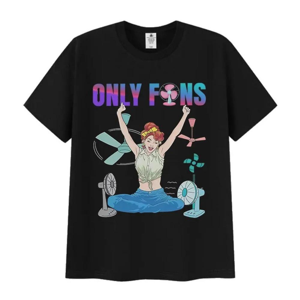 Divertente T-shirt con Stampa Emoji Only Fans per Donna Estate Comoda Manica Corta Retro Girocollo Lavorato a Maglia T-shirt Top di Alta Qualità