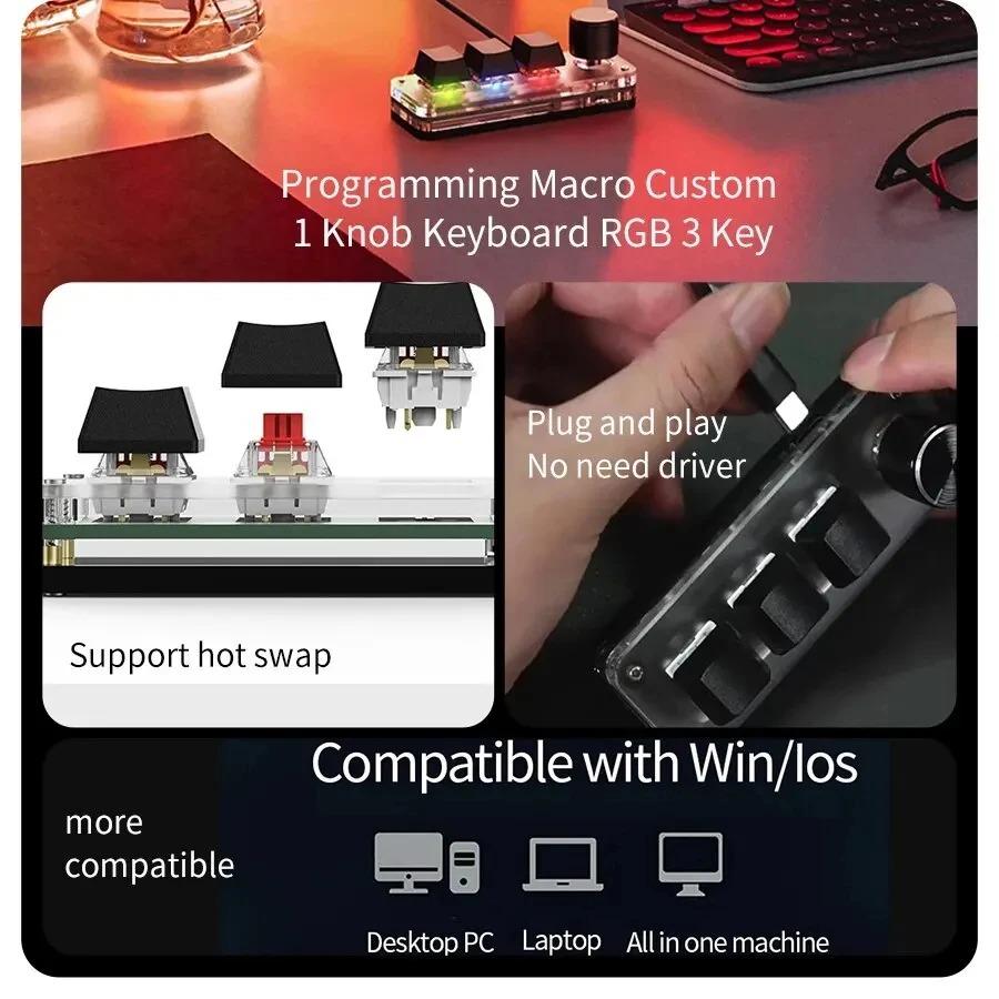3Keys Mechanical Keyboard For Photoshop USB Macro Custom Keyboard RGB Gaming Custom Programming Knob Mini Keyboard Keypads