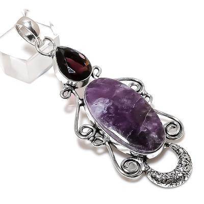 Natural Lepidolite Stone Handmade 925 Sterling Silver Jewelry Pendant 2.84" a7C72