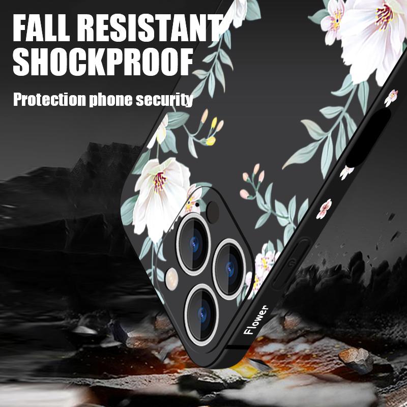 Plain Floral Pattern Shockproof Soft Case For iPhone 16 Pro Max 15 14 Pro 13 12 Mini 11 XS XR 8 7 Lanyard TPU Lens Protection Slim Matte Phone Cover