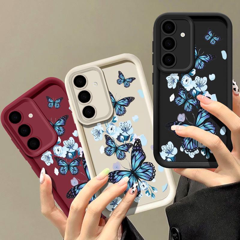 Blue Butterfly TPU Case For Samsung Galaxy A56 A17 A36 A26 A55 A16 A15 A35 A25 A54 5G S25 Edge S22 S23 Ultra S24 FE Phone Cover