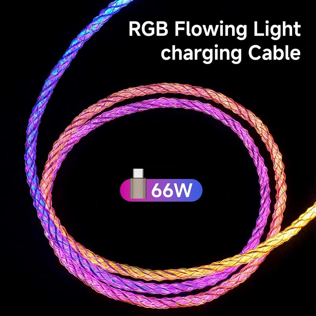 USB to USB C Cable, LED Light Up for Camping,100W Fast Charging, RGB Breathing Charger Cord for iPhone 16 15 Galaxy S10 S10+, LG V30, and More