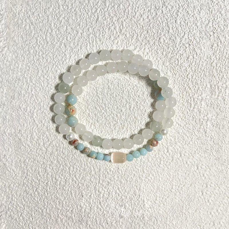 Handmade Green Jade & Shoushan Stone Double Loop Bracelet, Retro New Chinese Ethnic Style Unisex Jewelry, Travel Souvenir