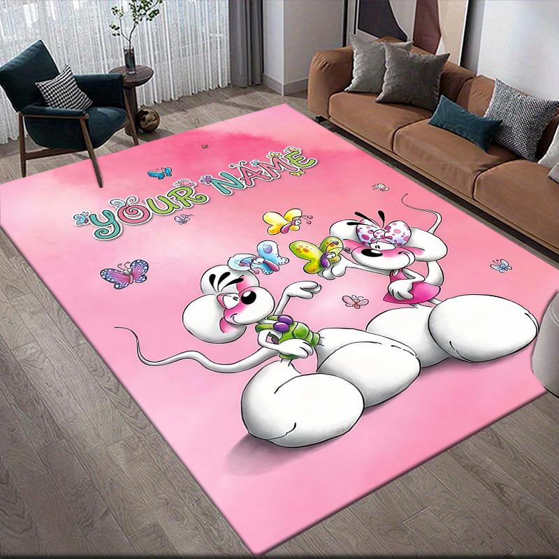 Custom Name,Diddl Home Sofa Decoration for Living Room & Bedroom, Non‑Slip Play Flannel Floor Mat for Game Room