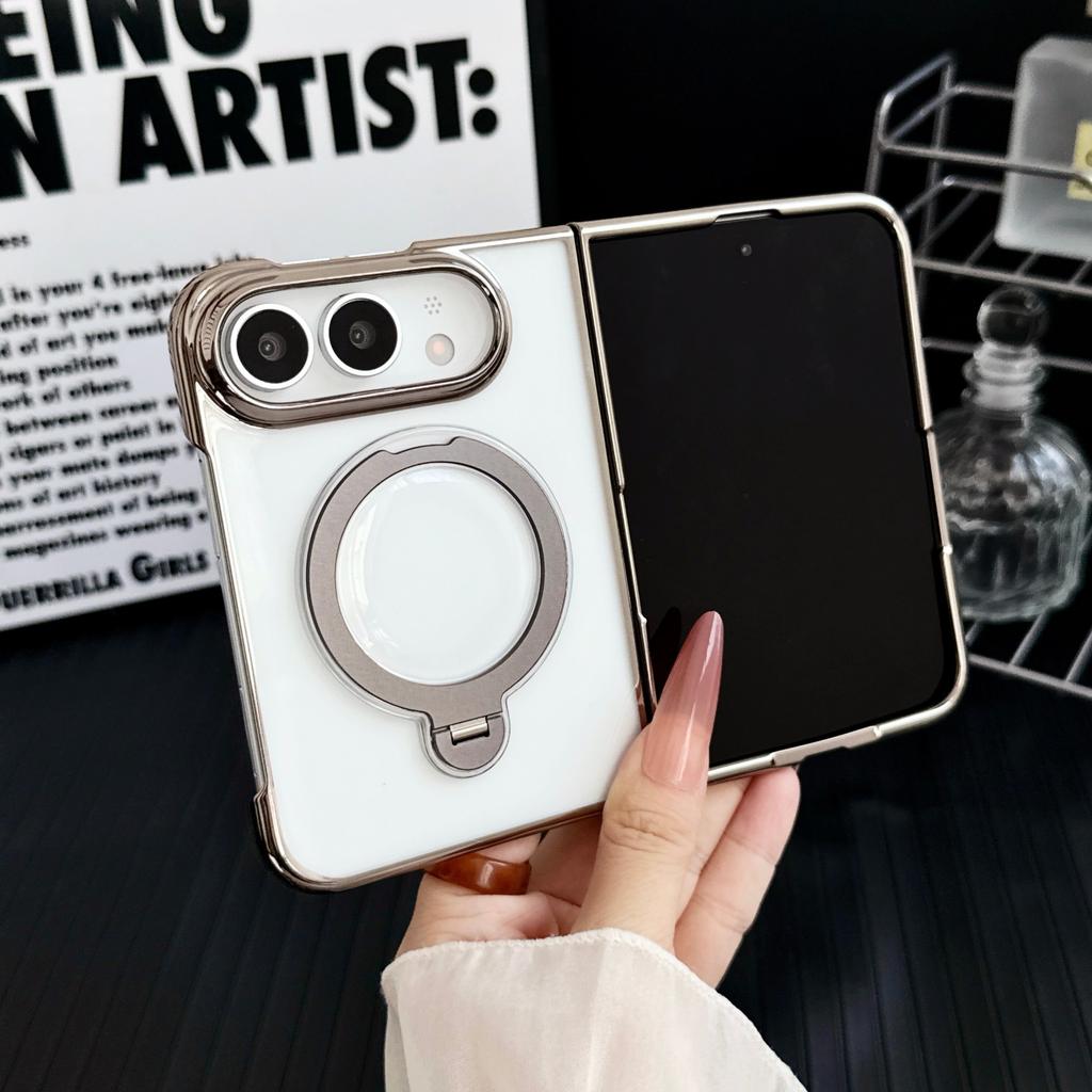 360°Rotatable Kickstand Holder Minimalist Electroplated Magnetic Phone Case For IPhone DUO 18 Fold PC Hard Shockproof Anti Scratch Protective Cover