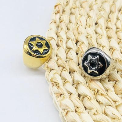European & American Retro Signet Ring: Multi-Color Six-Pointed Star Men's Stainless Steel Jewelry.
