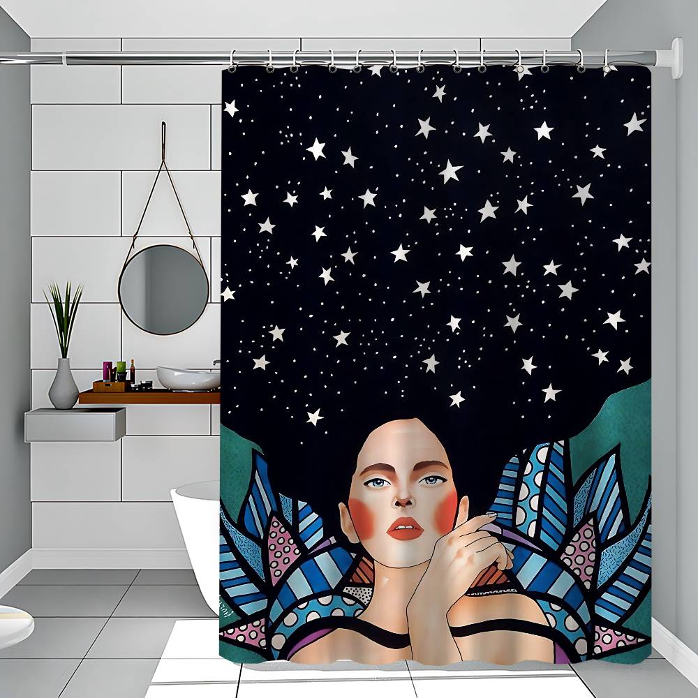 Abstract Girl Hair Flower Bird 1PC Printed Shower Curtain Waterproof Washable With 12 Hooks Bathroom Shower Home Use