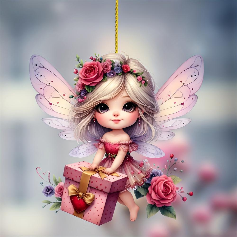 2025 Acrylic Flat Green Elf Pendant Pink Butterfly Fairy Car Decoration Ladies Bag Pendant Spring Home Decoration Gift