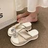 Women's Thick-soled Slippers Toe Clip Wedge Heel Rhinestones Flip Flops Daily Beautiful Fairy Wind Commute Zapatillas De Mujer
