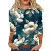 Women's Fashion Casual Round Neck Three Quarter Sleeve Printed T-Shirt Top