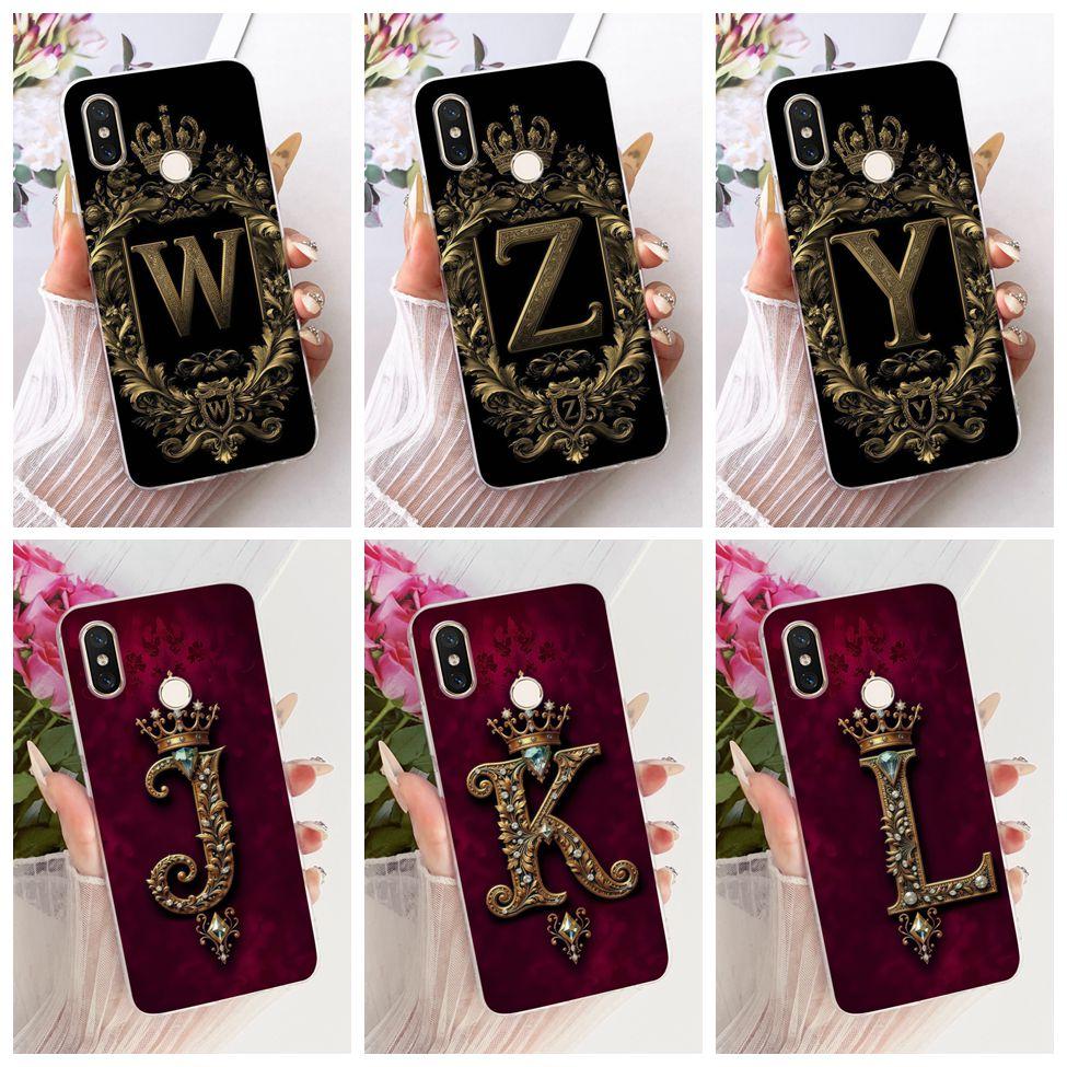 For Xiaomi Mi 8 Case Cover Transparent Luxury Crown A-Z Letters 2D Flat Pattern Soft Phone Casing M1803E1A