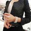 Fashion 3 Rows Faux Pearl Rhinestone Decor Elastic Stretchy Bangle Bracelet