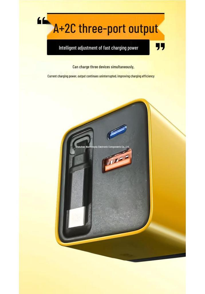 Dual-Port GaN Fast Charger with Retractable Cable for Apple, Huawei, Xiaomi