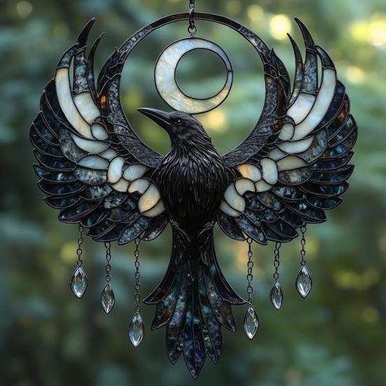 Apanhador de Sol Acrílico Corvo Crescente Leve Fácil de Pendurar Design de Corvo Pendente para Pendurar na Janela Decoração para Casa