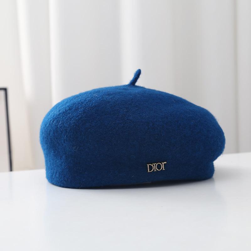 

Шерстяной берет женский осенне-зимний литературный с плиссированным краем, металлической буквенной маркировкой, ретро теплый тыквенный берет M（56-58cm）