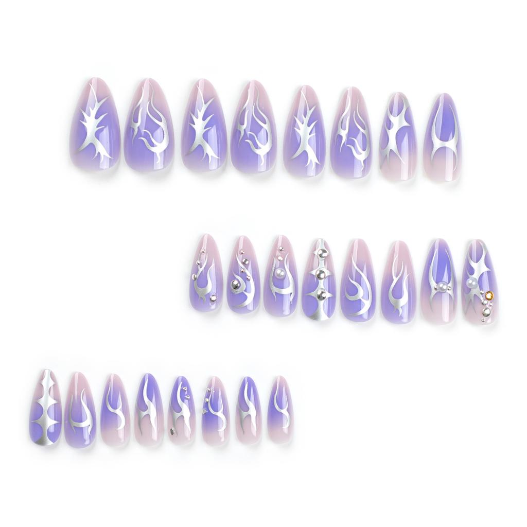 Nail Art Nail Film Internet celebrity Hot Silver Fake Nail Flame