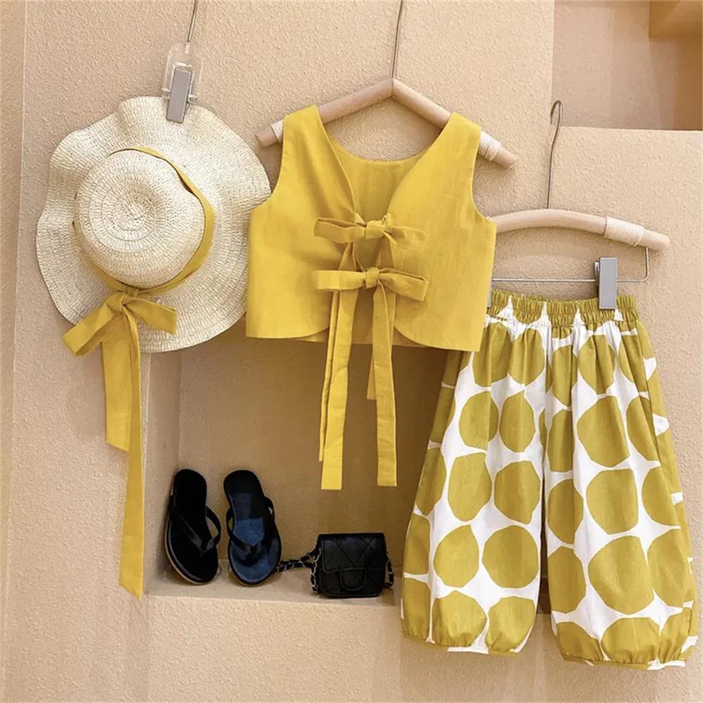 Girls Clothing Sets  Summer Kids Clothes Floral Chiffon Halter+ Embroidered Shorts Straw Children Clothing