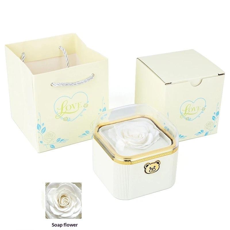 Fashion Cute Flip Necklace Box Romantic Dustproof Rotating Rose Box Automatic Plastic Necklace Storage Case Birthday
