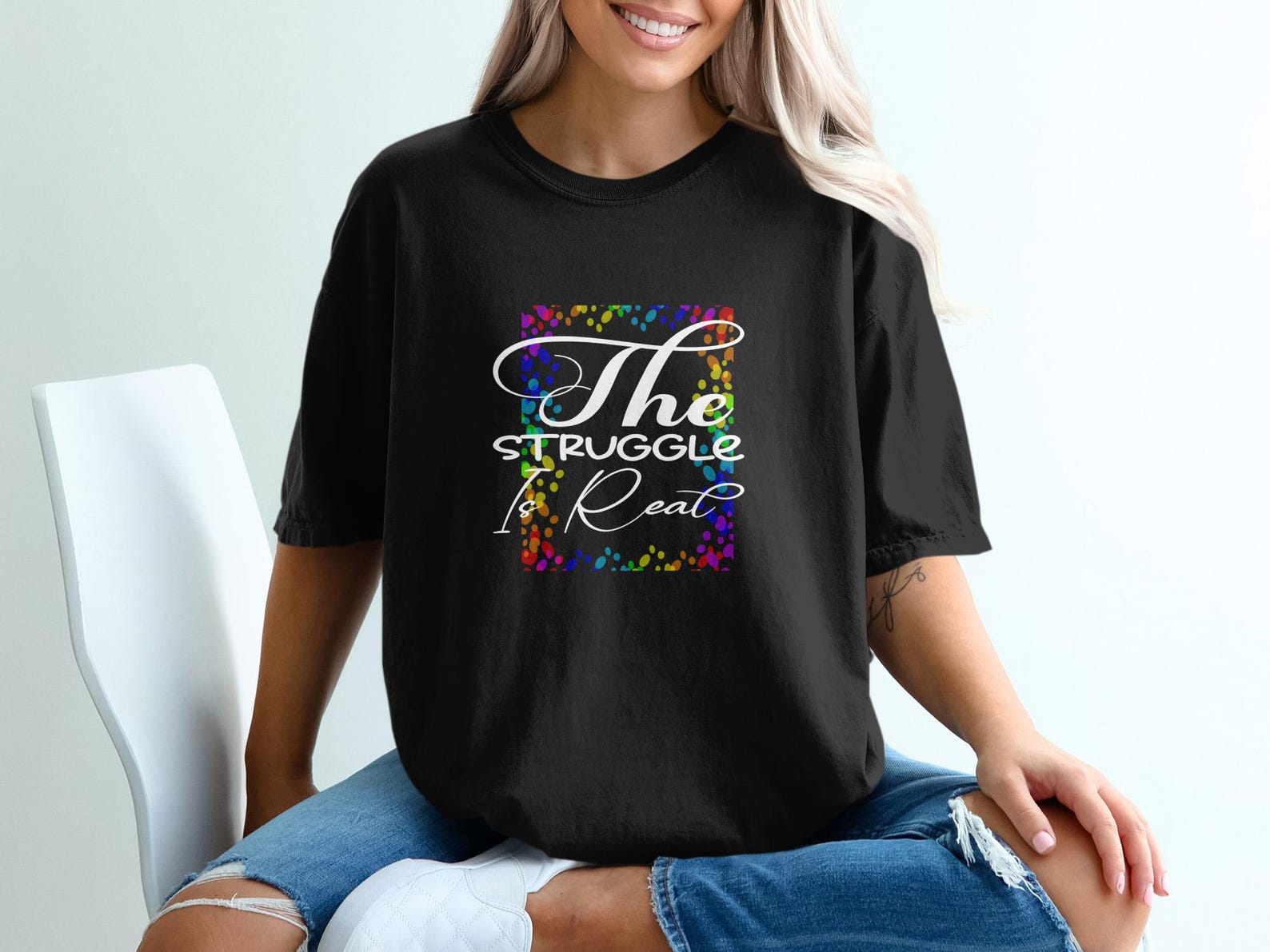 Abstract Rainbow Dots T-Shirt, Colorful Celebration Graphic Tee 4XL