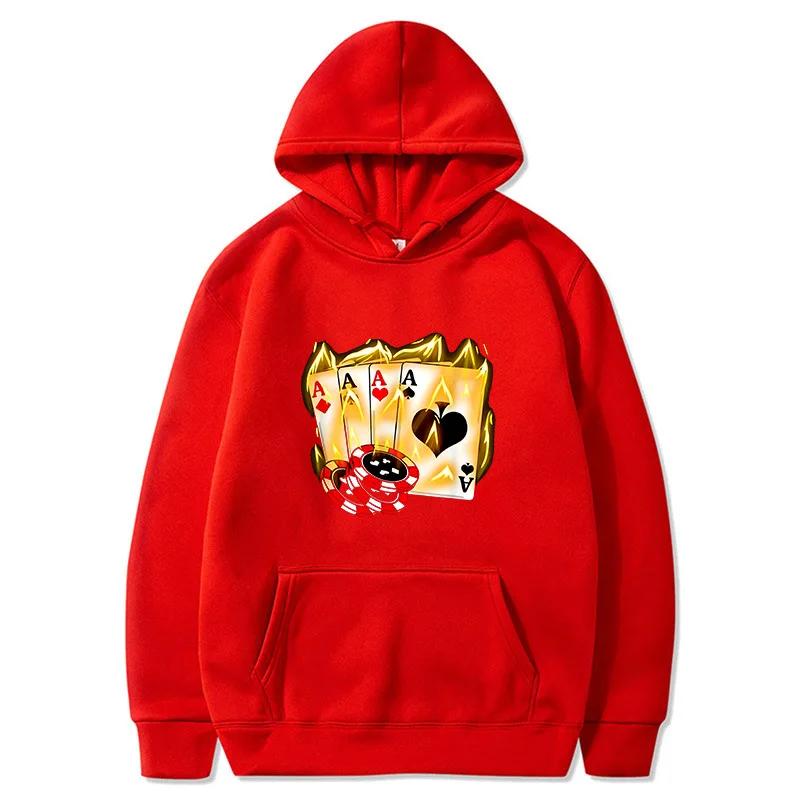 2025 Autumn New Men's Poker Ace Pattern Hoodie - Black Casual Hooded Sport Shirt - Fashion Streetwear - Suitable for Autumn