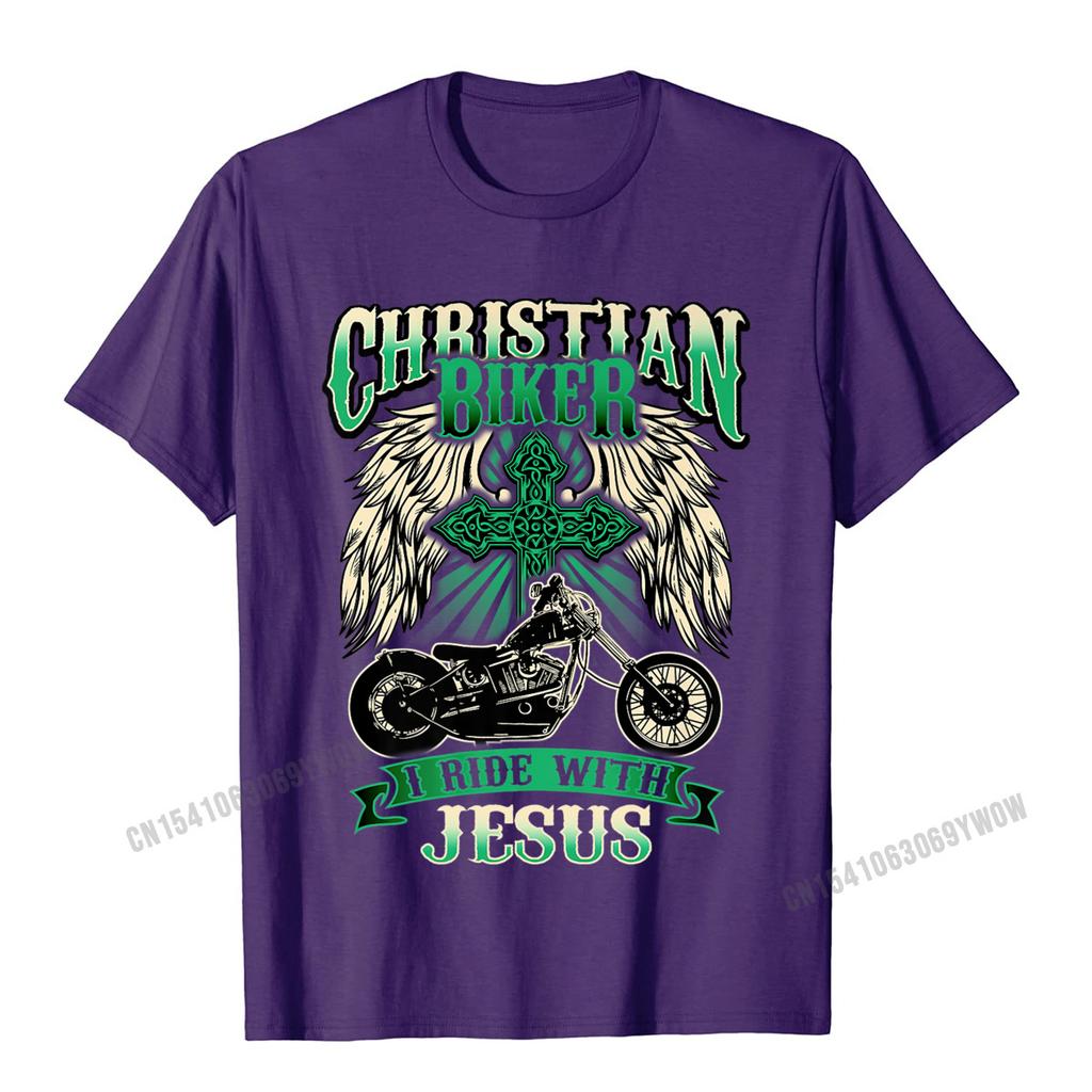 Christelijke Biker Ik Rij Met Jezus Religieuze Achterkant Motorfiets Premium T-shirt Camisas Unisex Geprinte Tops Shirt Voor Unisex Katoen
