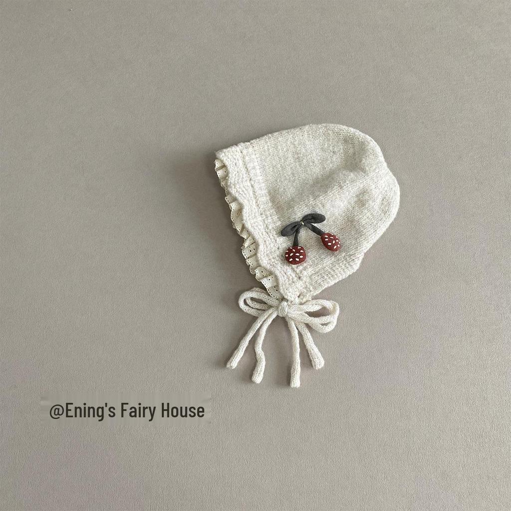 Czapka zimowa z nausznikami i koronkowym wykończeniem dla dziewczynek - Ciepła wełniana czapka zimowa dla maluchów