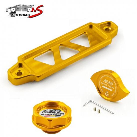 JDM Gold Engine Oil Filler Cap + Radiator Cap + Battery Tie Down For Honda Acura