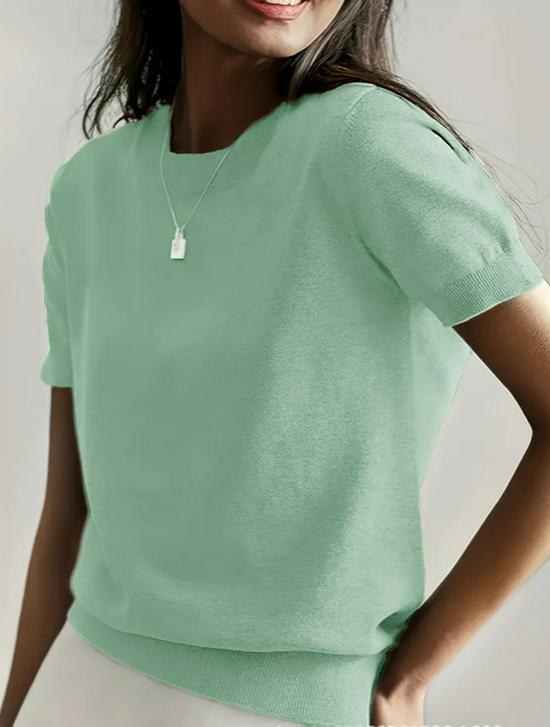 Round Neck Short Sleeve Thin Knit Loose Casual Women's Top - Summer/Autumn Collection