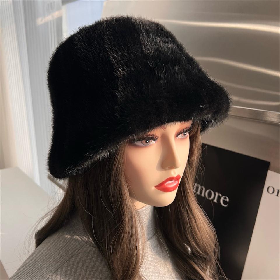 Winter Mink Fur Hat Designer Bucket Hats Soft Women Padded Hat Fashion Hat Outdoor Fisherman Hat For Women Natural Mink Fur Cap