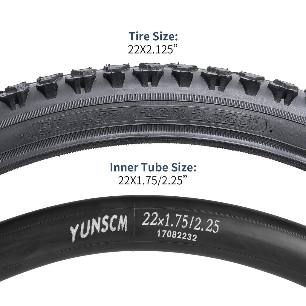 YunSCM Set of 2, 22x2.125 Tires, 22x2.125 Bicycle Tires + 22x1.75/2.25 Tubes with 32mm American Valves + Tire Lever, Y-229