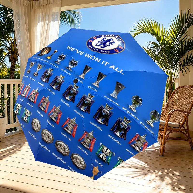 Parasol z nadrukiem Chelsea F.C. Automatyczne otwieranie i zamykanie, Przenośny składany parasol, na zewnątrz, do dojazdów, na wycieczkę kempingową, Idealny prezent urodzinowy